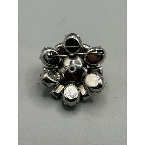 Petite Vintage Rhinestones Pin Brooch Domed Layered Small Floral Design - Picture 6 of 7